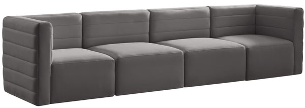 Quincy Velvet / Engineered Wood / Foam Contemporary Grey Velvet Modular Sofa - 126" W x 31.5" D x 30.5" H