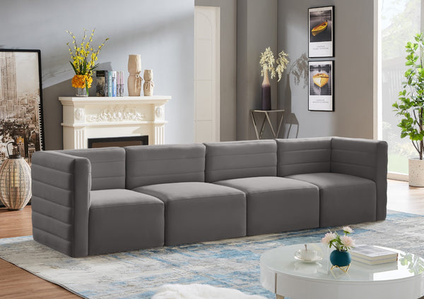 Quincy Velvet / Engineered Wood / Foam Contemporary Grey Velvet Modular Sofa - 126" W x 31.5" D x 30.5" H