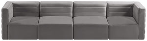 Quincy Velvet / Engineered Wood / Foam Contemporary Grey Velvet Modular Sofa - 126" W x 31.5" D x 30.5" H