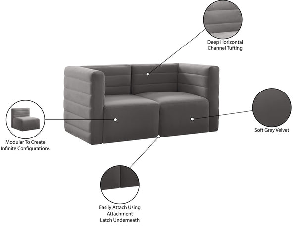 Quincy Velvet / Engineered Wood / Foam Contemporary Grey Velvet Modular Sofa - 63" W x 31.5" D x 30.5" H