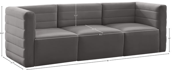 Quincy Velvet / Engineered Wood / Foam Contemporary Grey Velvet Modular Sofa - 95" W x 31.5" D x 30.5" H