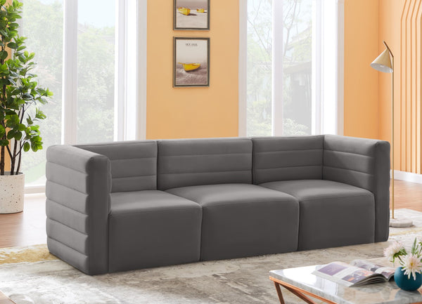 Quincy Velvet / Engineered Wood / Foam Contemporary Grey Velvet Modular Sofa - 95" W x 31.5" D x 30.5" H