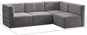 Quincy Velvet / Engineered Wood / Foam Contemporary Grey Velvet Modular Sectional - 95" W x 63" D x 30.5" H