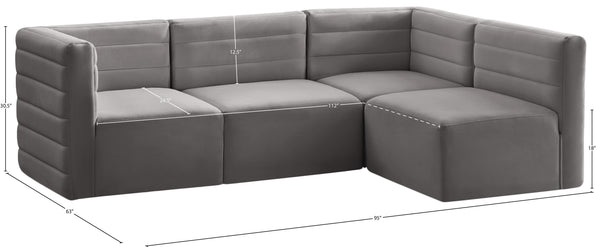 Quincy Velvet / Engineered Wood / Foam Contemporary Grey Velvet Modular Sectional - 95" W x 63" D x 30.5" H