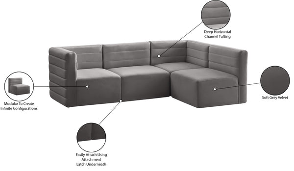 Quincy Velvet / Engineered Wood / Foam Contemporary Grey Velvet Modular Sectional - 95" W x 63" D x 30.5" H