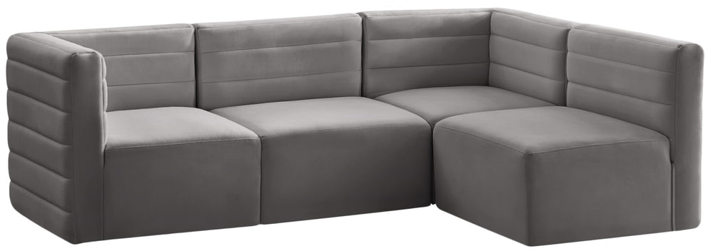 Quincy Velvet / Engineered Wood / Foam Contemporary Grey Velvet Modular Sectional - 95" W x 63" D x 30.5" H