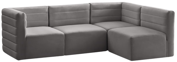 Quincy Velvet / Engineered Wood / Foam Contemporary Grey Velvet Modular Sectional - 95" W x 63" D x 30.5" H
