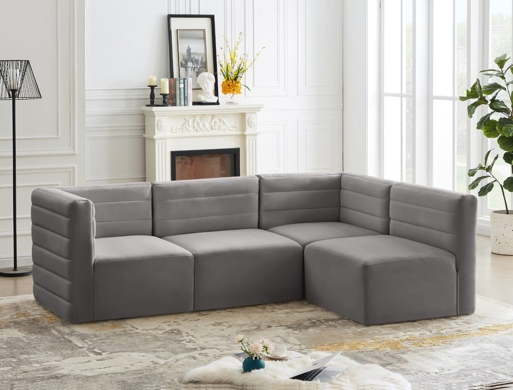 Quincy Velvet / Engineered Wood / Foam Contemporary Grey Velvet Modular Sectional - 95" W x 63" D x 30.5" H