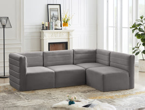 Quincy Velvet / Engineered Wood / Foam Contemporary Grey Velvet Modular Sectional - 95" W x 63" D x 30.5" H