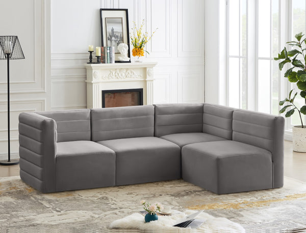 Quincy Velvet / Engineered Wood / Foam Contemporary Grey Velvet Modular Sectional - 95" W x 63" D x 30.5" H