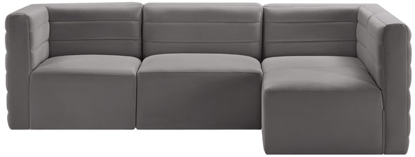 Quincy Velvet / Engineered Wood / Foam Contemporary Grey Velvet Modular Sectional - 95" W x 63" D x 30.5" H