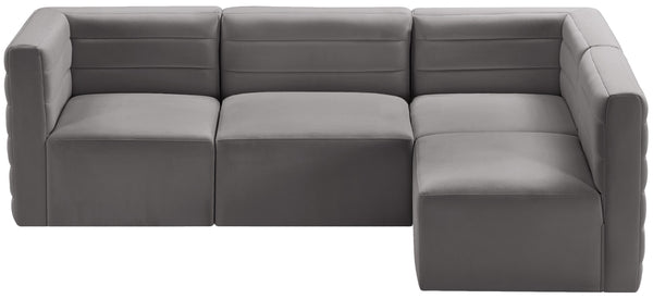 Quincy Velvet / Engineered Wood / Foam Contemporary Grey Velvet Modular Sectional - 95" W x 63" D x 30.5" H