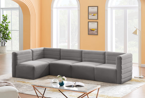 Quincy Velvet / Engineered Wood / Foam Contemporary Grey Velvet Modular Sectional - 126" W x 63" D x 30.5" H