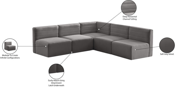 Quincy Velvet / Engineered Wood / Foam Contemporary Grey Velvet Modular Sectional - 95" W x 95" D x 30.5" H