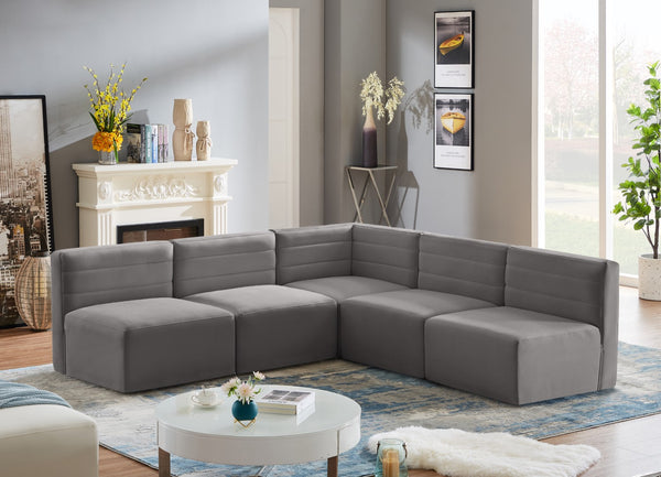 Quincy Velvet / Engineered Wood / Foam Contemporary Grey Velvet Modular Sectional - 95" W x 95" D x 30.5" H