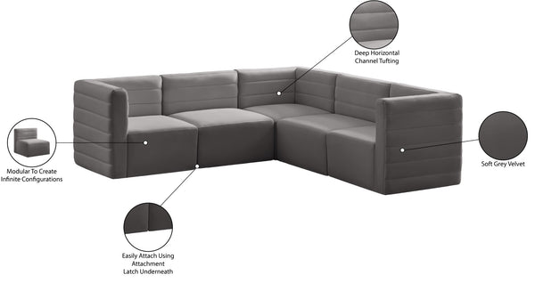 Quincy Velvet / Engineered Wood / Foam Contemporary Grey Velvet Modular Sectional - 95" W x 95" D x 30.5" H