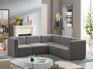 Quincy Velvet / Engineered Wood / Foam Contemporary Grey Velvet Modular Sectional - 95" W x 95" D x 30.5" H