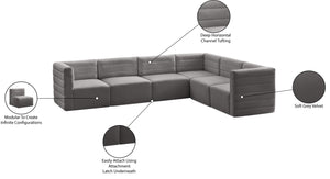 Quincy Velvet / Engineered Wood / Foam Contemporary Grey Velvet Modular Sectional - 126" W x 95" D x 30.5" H