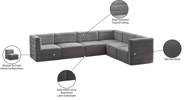 Quincy Velvet / Engineered Wood / Foam Contemporary Grey Velvet Modular Sectional - 126" W x 95" D x 30.5" H