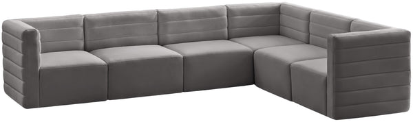 Quincy Velvet / Engineered Wood / Foam Contemporary Grey Velvet Modular Sectional - 126" W x 95" D x 30.5" H