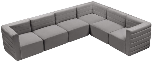 Quincy Velvet / Engineered Wood / Foam Contemporary Grey Velvet Modular Sectional - 126" W x 95" D x 30.5" H