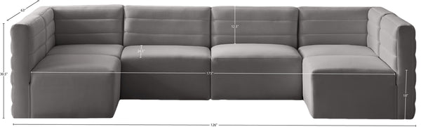 Quincy Velvet / Engineered Wood / Foam Contemporary Grey Velvet Modular Sectional - 126" W x 63" D x 30.5" H