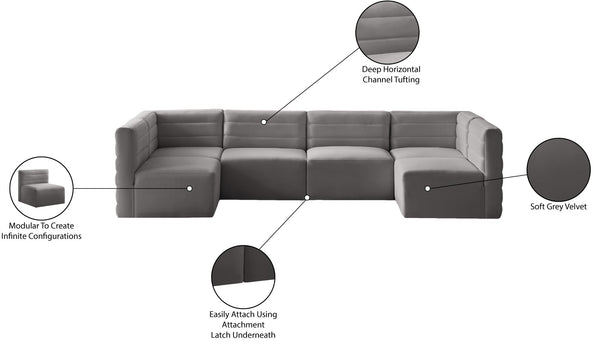 Quincy Velvet / Engineered Wood / Foam Contemporary Grey Velvet Modular Sectional - 126" W x 63" D x 30.5" H