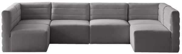 Quincy Velvet / Engineered Wood / Foam Contemporary Grey Velvet Modular Sectional - 126" W x 63" D x 30.5" H