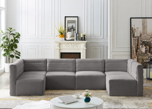 Quincy Velvet / Engineered Wood / Foam Contemporary Grey Velvet Modular Sectional - 126" W x 63" D x 30.5" H
