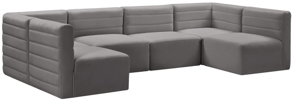 Quincy Velvet / Engineered Wood / Foam Contemporary Grey Velvet Modular Sectional - 126" W x 63" D x 30.5" H
