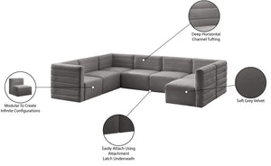Quincy Velvet / Engineered Wood / Foam Contemporary Grey Velvet Modular Sectional - 126" W x 95" D x 30.5" H