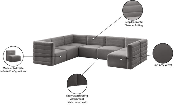 Quincy Velvet / Engineered Wood / Foam Contemporary Grey Velvet Modular Sectional - 126" W x 95" D x 30.5" H