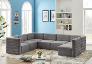 Quincy Velvet / Engineered Wood / Foam Contemporary Grey Velvet Modular Sectional - 126" W x 95" D x 30.5" H