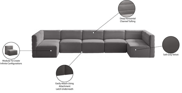 Quincy Velvet / Engineered Wood / Foam Contemporary Grey Velvet Modular Sectional - 157.5" W x 95" D x 30.5" H