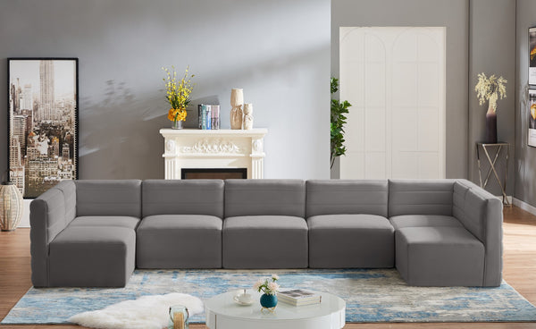 Quincy Velvet / Engineered Wood / Foam Contemporary Grey Velvet Modular Sectional - 157.5" W x 95" D x 30.5" H