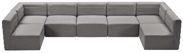 Quincy Velvet / Engineered Wood / Foam Contemporary Grey Velvet Modular Sectional - 157.5" W x 95" D x 30.5" H