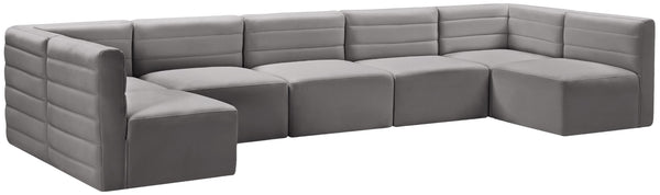 Quincy Velvet / Engineered Wood / Foam Contemporary Grey Velvet Modular Sectional - 157.5" W x 95" D x 30.5" H