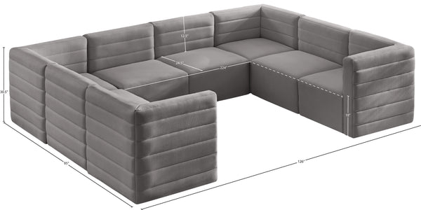 Quincy Velvet / Engineered Wood / Foam Contemporary Grey Velvet Modular Sectional - 126" W x 95" D x 30.5" H