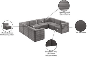 Quincy Velvet / Engineered Wood / Foam Contemporary Grey Velvet Modular Sectional - 126" W x 95" D x 30.5" H