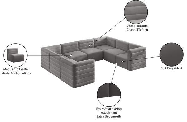 Quincy Velvet / Engineered Wood / Foam Contemporary Grey Velvet Modular Sectional - 126" W x 95" D x 30.5" H