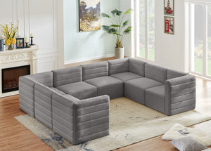 Quincy Velvet / Engineered Wood / Foam Contemporary Grey Velvet Modular Sectional - 126" W x 95" D x 30.5" H