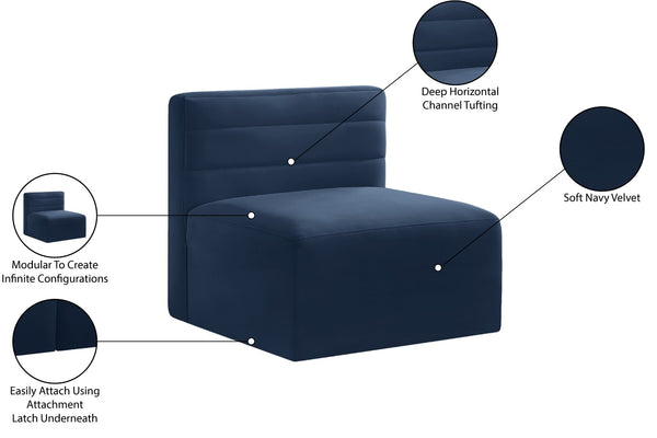 Quincy Velvet / Engineered Wood / Foam Contemporary Navy Velvet Modular Armless Chair - 31.5" W x 31.5" D x 30.5" H