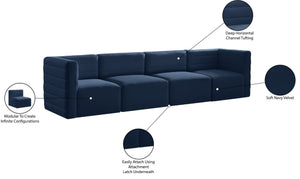 Quincy Velvet / Engineered Wood / Foam Contemporary Navy Velvet Modular Sofa - 126" W x 31.5" D x 30.5" H