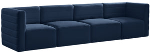 Quincy Velvet / Engineered Wood / Foam Contemporary Navy Velvet Modular Sofa - 126" W x 31.5" D x 30.5" H
