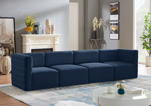 Quincy Velvet / Engineered Wood / Foam Contemporary Navy Velvet Modular Sofa - 126" W x 31.5" D x 30.5" H