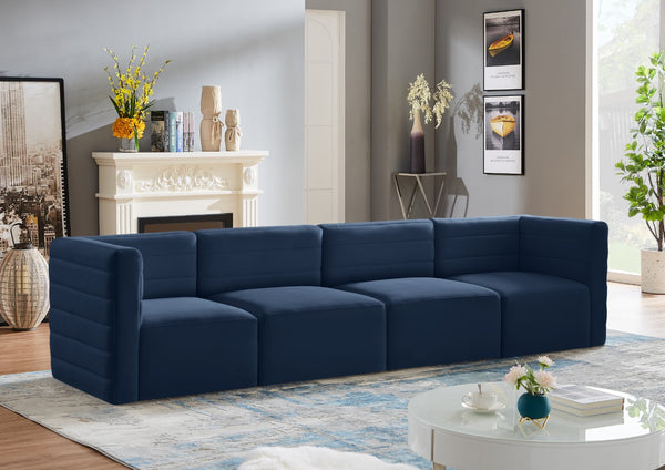 Quincy Velvet / Engineered Wood / Foam Contemporary Navy Velvet Modular Sofa - 126" W x 31.5" D x 30.5" H
