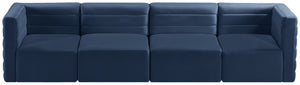 Quincy Velvet / Engineered Wood / Foam Contemporary Navy Velvet Modular Sofa - 126" W x 31.5" D x 30.5" H