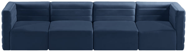 Quincy Velvet / Engineered Wood / Foam Contemporary Navy Velvet Modular Sofa - 126" W x 31.5" D x 30.5" H