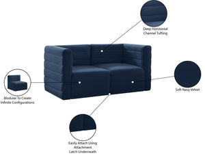 Quincy Velvet / Engineered Wood / Foam Contemporary Navy Velvet Modular Sofa - 63" W x 31.5" D x 30.5" H