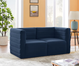 Quincy Velvet / Engineered Wood / Foam Contemporary Navy Velvet Modular Sofa - 63" W x 31.5" D x 30.5" H